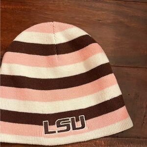 Pink and Brown Striped Beanie